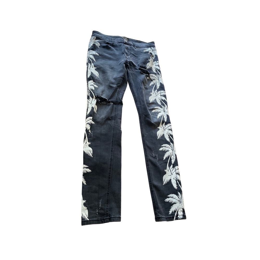 Valiant Paris Ripped Distressed Palm Print Jeans Size 32 - Picture 2 of 9
